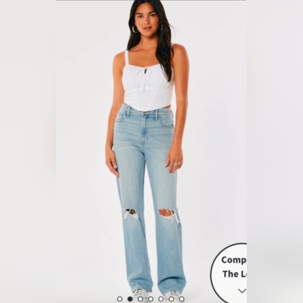 Hollister Womens Ultra High Waist LT Blue Straight Jeans Denim Distressed  7R